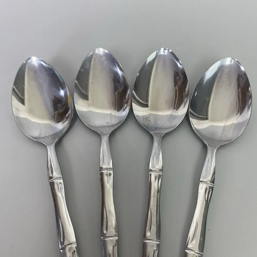 Reed & Barton Rebacraft Bamboo Soup Spoons Set of 4 Japan Stainless Steel